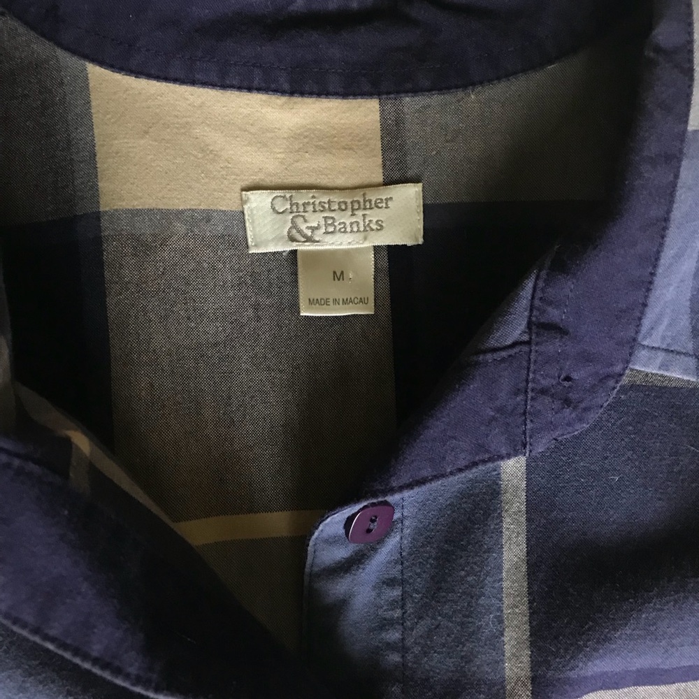 Christopher & Banks Navy/Cream Plaid Button Down - Picture 4 of 8